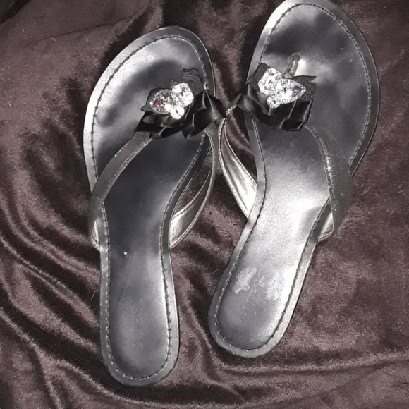 ⚡Guess black flat flip flops- ribbon& bling - Picture 6 of 8